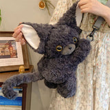 Cute Black Devon Rex Cat Plush Backpack
