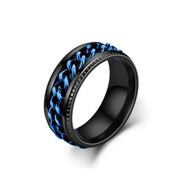 Fidget Ring Black / Blue Chain spinner
