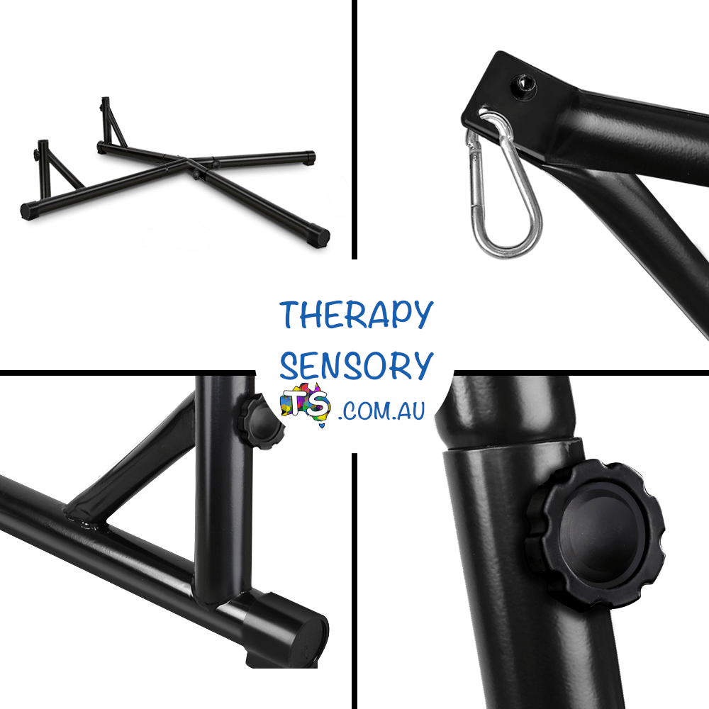 X chair stand from TherapySensory.com.au shows a close up of 4 different sections of the stand.