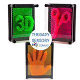 Pin art from TherapySensory.com.au displays 3 12.5cm tall pin arts in pink, orange and green.