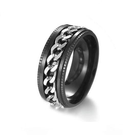 Silver Black Chain Anxiety Fidget Ring