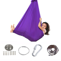 Kids Elastic Yoga Sensory Hammock Swing with Ceiling hooks and accessories.
