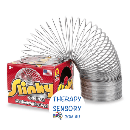 Slinky from TherapySensory.com.au shown in silver metal.