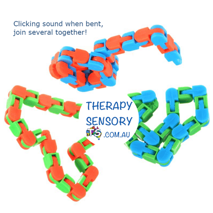 Chain fidget from TherapySensory.com.au displays 3 chain fidgets in different colours.