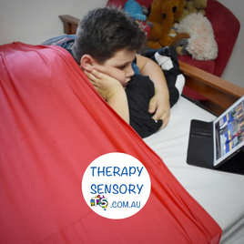 Lycra bed sock from TherapySensory.com.au displays a sheet that wraps around the whole bed to provide resistance to the sleeper.