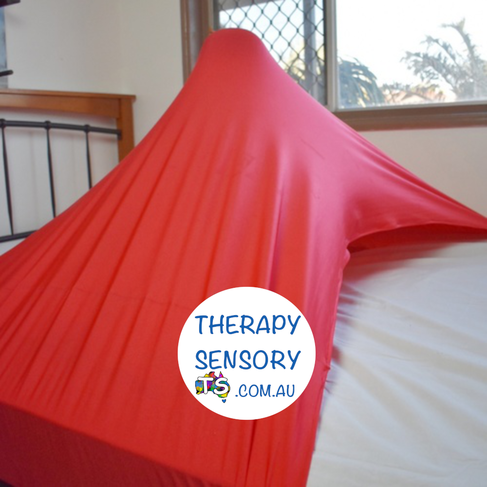 Lycra bed sock from TherapySensory.com.au displays a sheet that wraps around the whole bed to provide resistance to the sleeper.