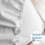 Fitted Waterproof sheet from TherapySensory.com.au shows a corner of the sheet with elastic.