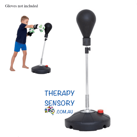 Punching bag from TherapySensory.com.au shows a child punching a bag and a larger version of punching bag.