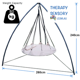 Open hangout with stand from TherapySensory.com.au displays a curved tripod stand with an open 150cm hangout swing.