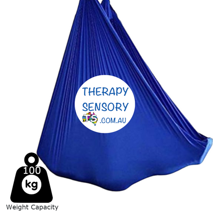Nylon wrap therapy swing from TherapySensory.com.au displays a blue large swing wrap.