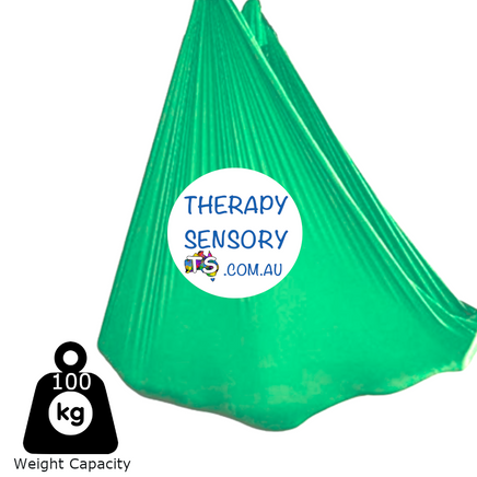 Nylon wrap therapy swing from TherapySensory.com.au displays a green large swing wrap.