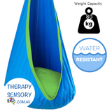Waterproof Outdoor Sensory Swing Pod from TherapySensory.com.au displays a blue swing.