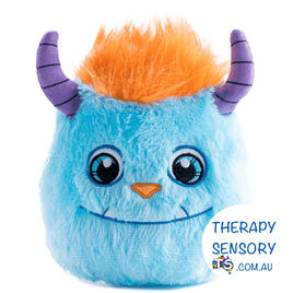 Monsterling animal from TherapySensory.com.au features a blue face monster with purple horns and orange spiky hair.
