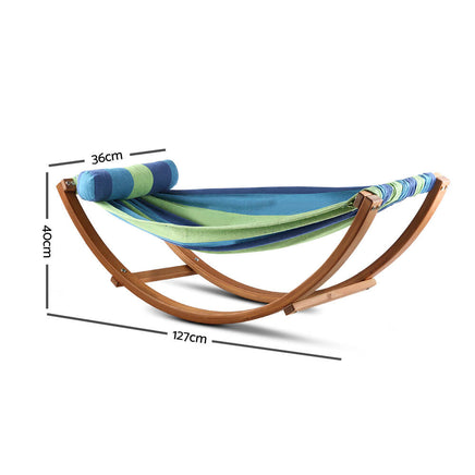 Kids Freestanding Hammock Combo that can be used inside or outside. Banana shaped with bars on each end to help stop over rocking.