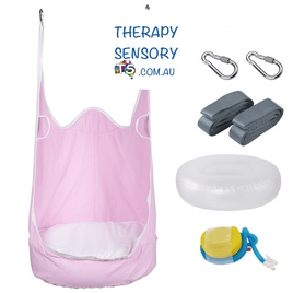 Pod swing chair from TherapySensory.com.au shown in pink.